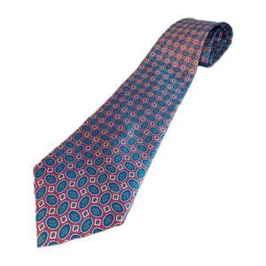 Saville Row Art Deco Silk Tie Geometric Blue Gray Made in USA 56"L 4"W 1980s